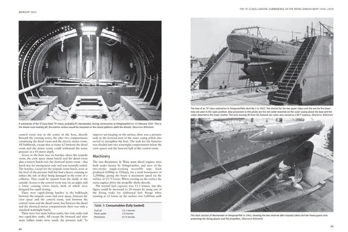 Page from a book or magazine with black and white images of ship interiors and machinery.