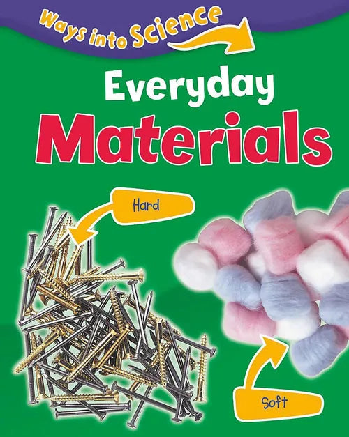 Book cover of 'Everyday Materials' with images of hard and soft materials on a green background.
