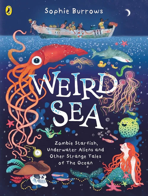 Book cover of 'Weird Sea' by Sophie Burrows with underwater illustrations and text.