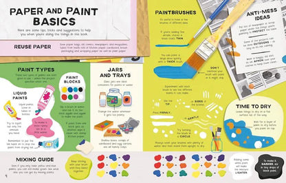 Educational poster about paper and paint basics with illustrations and text.