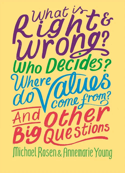 Book cover with colorful text on a yellow background