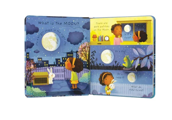 Product packaging with colorful design featuring a boat and moon