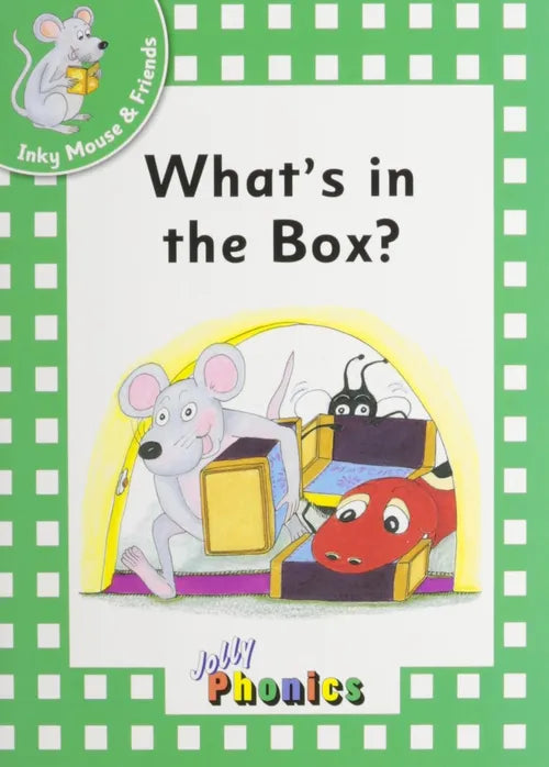 Book cover of 'What's in the Box?' from Inky Mouse & Friends with a green checkered border.