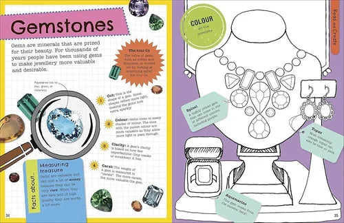 Educational page about gemstones with illustrations and text on a purple background