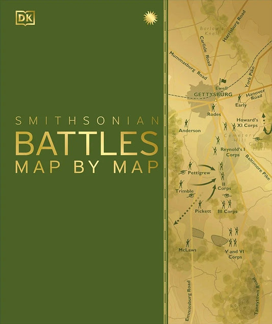 Cover of the book 'Smithsonian Battles Map By Map' featuring a green background with title text and a portion of a historical map.