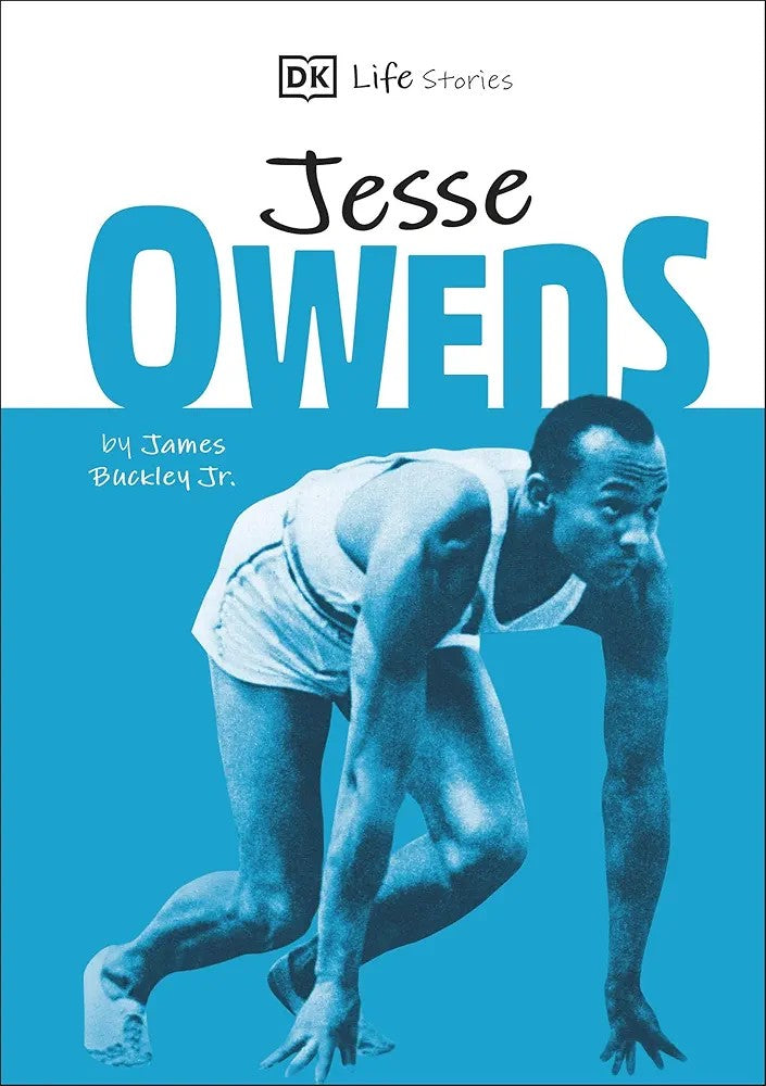 Cover of 'Jesse Owens: DK Life Stories' featuring an image of Jesse Owens in a running pose with the title text overlaid.