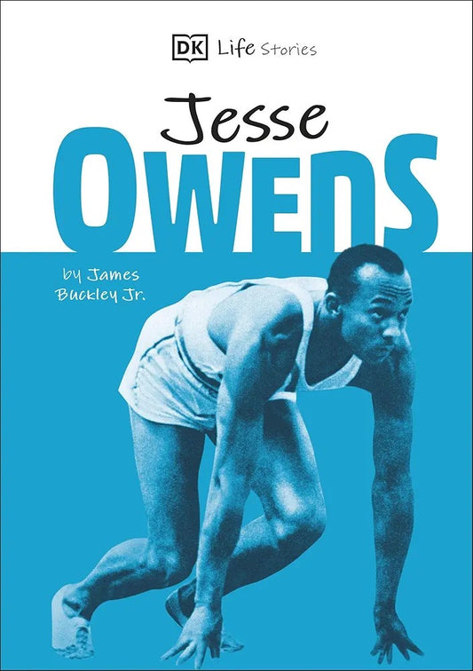 Cover of 'Jesse Owens: DK Life Stories' featuring an image of Jesse Owens in a running pose with the title text overlaid.