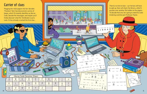 Illustration of two characters at a table with laptops and papers, surrounded by a colorful classroom setting.