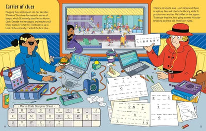 Illustration of two characters at a table with laptops and papers, surrounded by a colorful classroom setting.