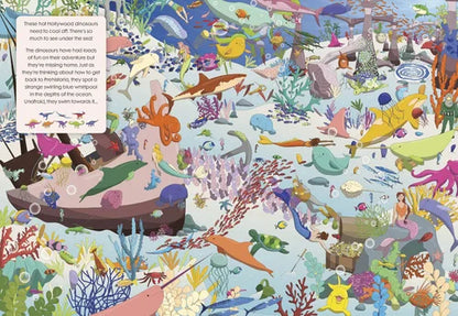 Colorful underwater scene with various sea creatures and a boat.