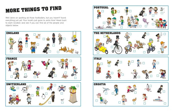 Sheet with illustrations of people from different countries and checkboxes to mark found items.