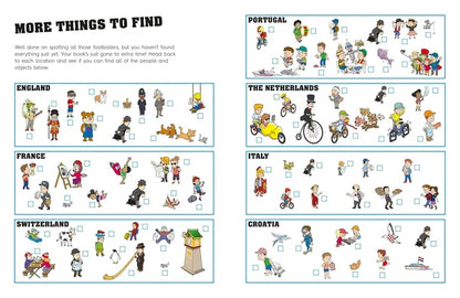 Sheet with illustrations of people from different countries and checkboxes to mark found items.