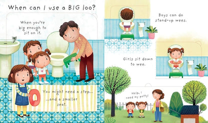 Illustrated book page explaining when to use a big loo with diagrams and text.