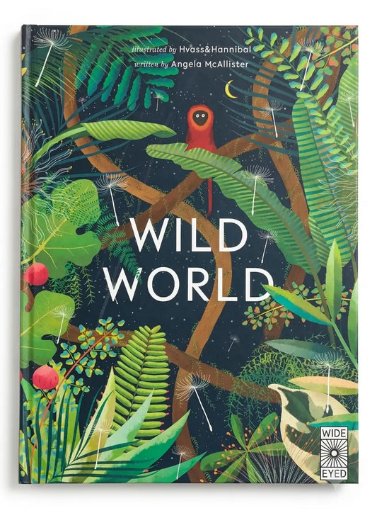 Book cover of 'Wild World' with jungle-themed illustration and 'Wide Eyed' logo.