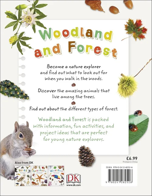 Book cover with nature-themed text and illustrations, featuring a squirrel and forest elements.