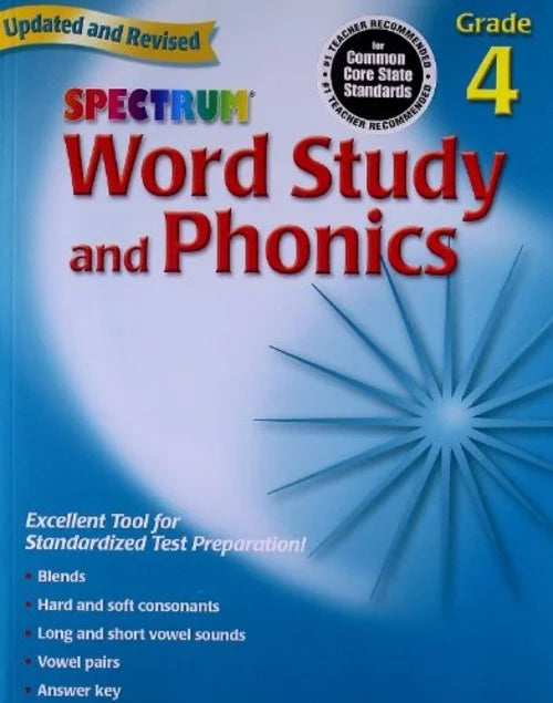 Book cover of 'Spectrum Word Study and Phonics' for Grade 4 on a blue background