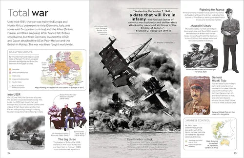 Historical military document with images of airplanes, soldiers, and maps.