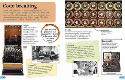 Educational page about code-breaking with historical images and text.