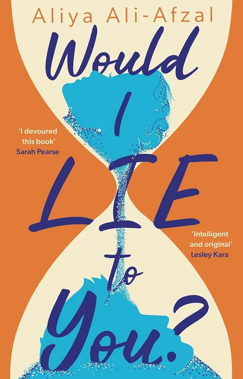 Book cover of 'Would I Lie to You?' with blue hourglass design on an orange background