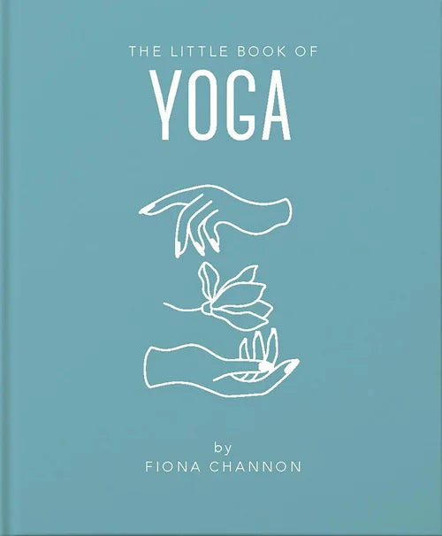 Book cover of 'The Little Book of Yoga' by Fiona Channon with a blue background and white line drawings.