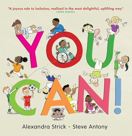 Book cover of 'You Can!' with children in different poses and colorful letters.