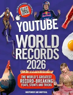 Promotional poster for 'YouTube World Records 2026' with various activities and a Red Bull logo.