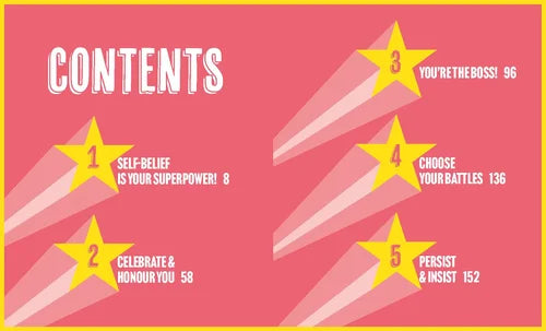 Pink book cover with yellow stars and text on a pink background