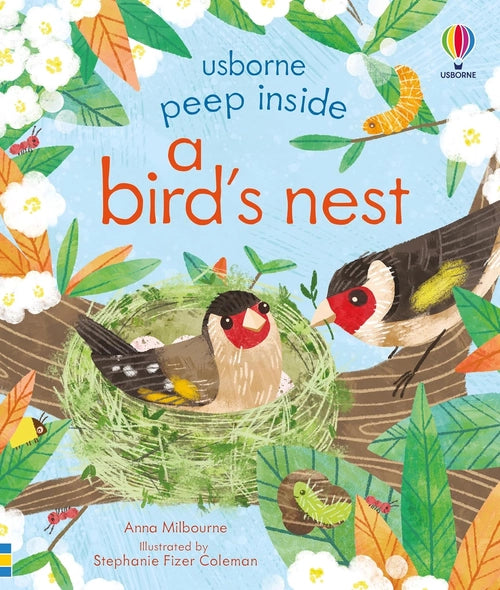 Book cover of 'Peep Inside a Bird's Nest' by Usborne with birds and nest illustration.