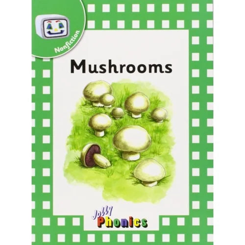 Book cover of 'Mushrooms' with illustrations and a green border