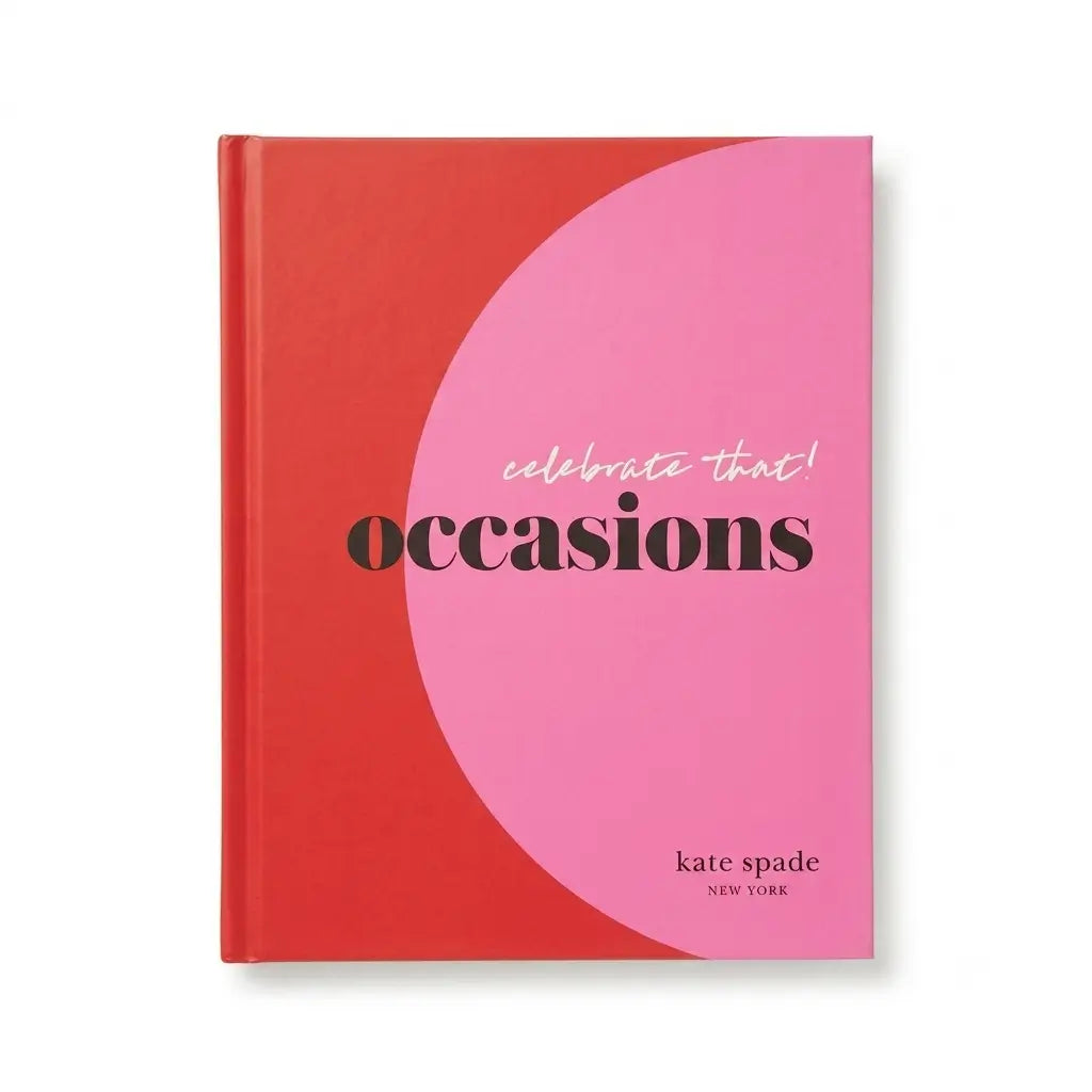 Kate Spade Occasions book with a bold red and pink cover design, featuring the text 'celebrate that! occasions' and 'kate spade NEW YORK' on a clean white background.