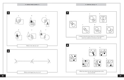 Educational page with geometric shape puzzles and a scale diagram on a white background.